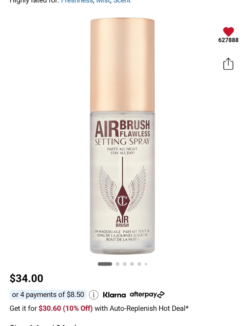 Charlotte Tilbury Airbrush Flawless Setting Spray - Rose Gold Cap, Clear Bottle